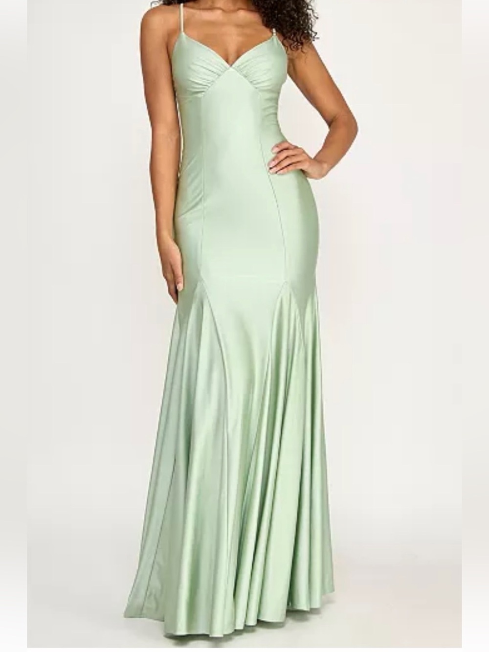 Maxi Sage Mint Green Evening Gown with Detachable Cape